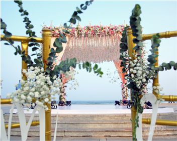 beach wedding stage bride groom seat