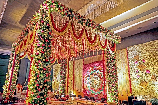 mandala theme, wedding stage decor, Feathers Hotel Ramapuram